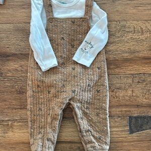 Disney Set. Adorable Tan Overalls with White Long Sleeve Shirt